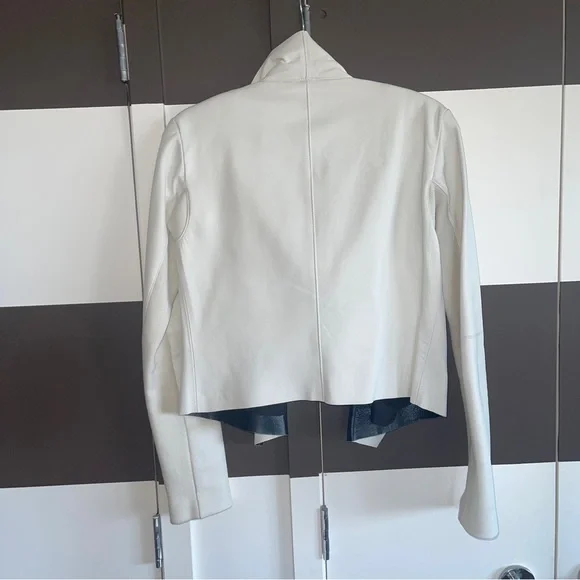 VEDA White & Black Flap Leather Jacket Size Medium - Picture 14 of 15